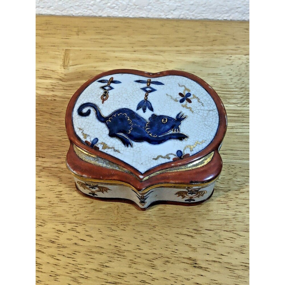 Chinese Horoscope Lidded Box Year Of The Rat Gold Trimmed Hand Painted A…